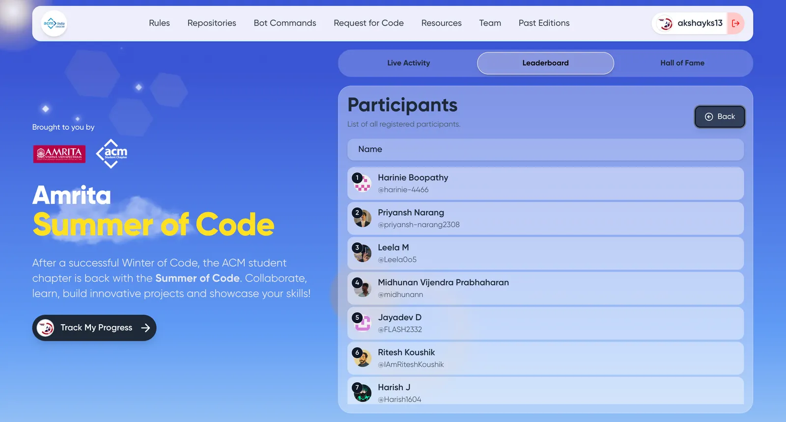 Summer of Code Leaderboard